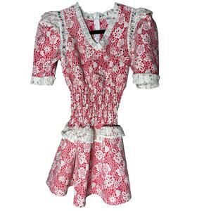 House of Wallace Floral Lace Mini Dress Ruffled Trim Size 3XS